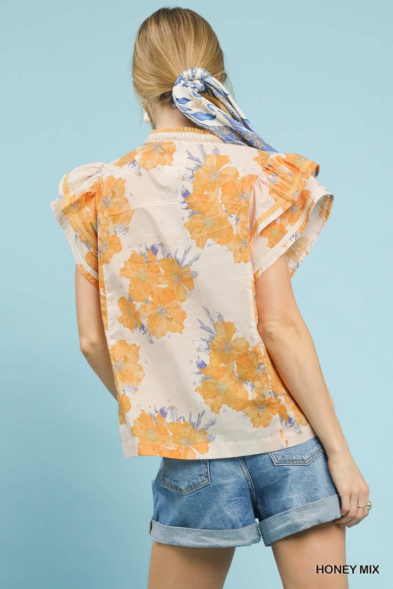 Umgee Mix Floral Ruffle Sleeve Blouse - Bitsy Gypsy Boutique