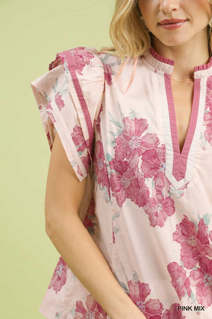 Umgee Mix Floral Ruffle Sleeve Blouse - Bitsy Gypsy Boutique