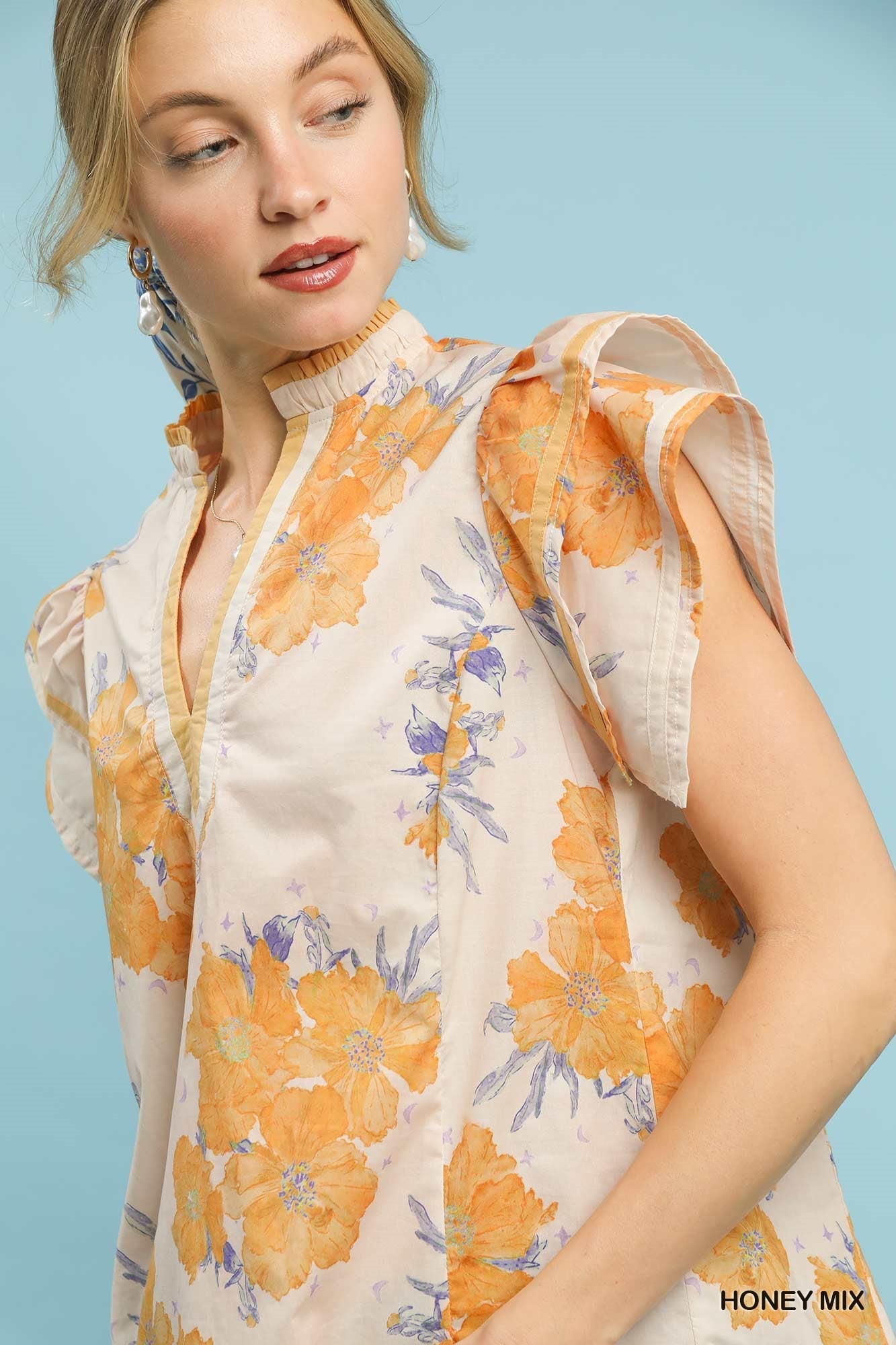 Umgee Mix Floral Ruffle Sleeve Blouse - Bitsy Gypsy Boutique