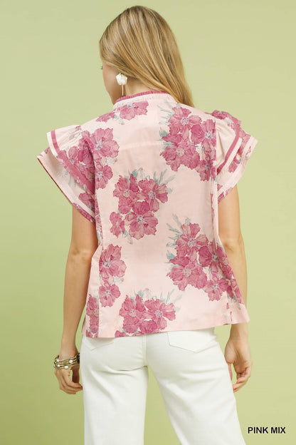 Umgee Mix Floral Ruffle Sleeve Blouse - Bitsy Gypsy Boutique