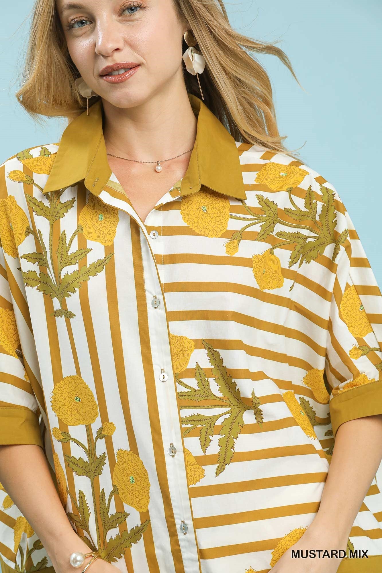 Umgee Mix Floral Stripe Button Down Top - Bitsy Gypsy Boutique
