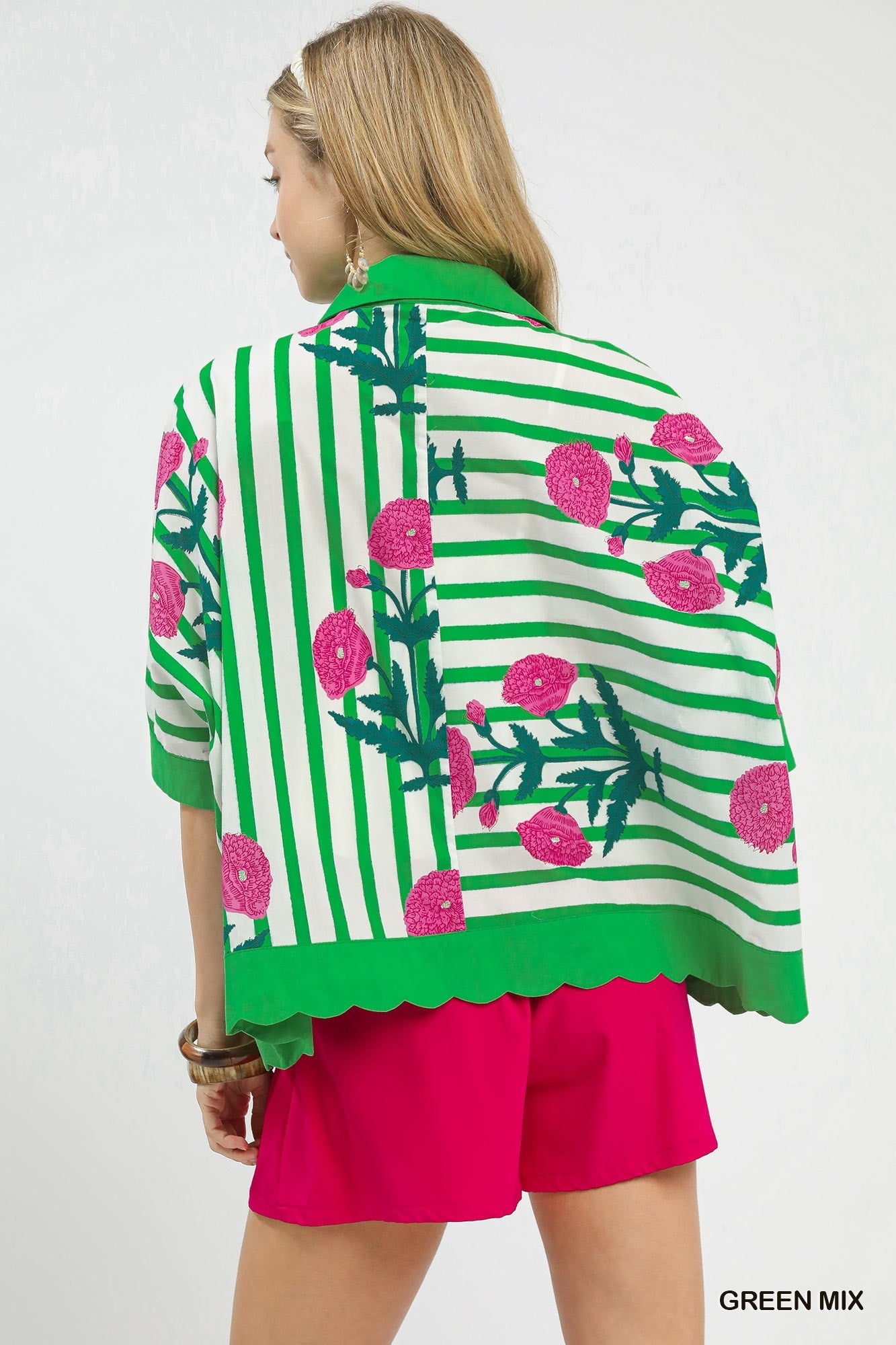 Umgee Mix Floral Stripe Button Down Top - Bitsy Gypsy Boutique