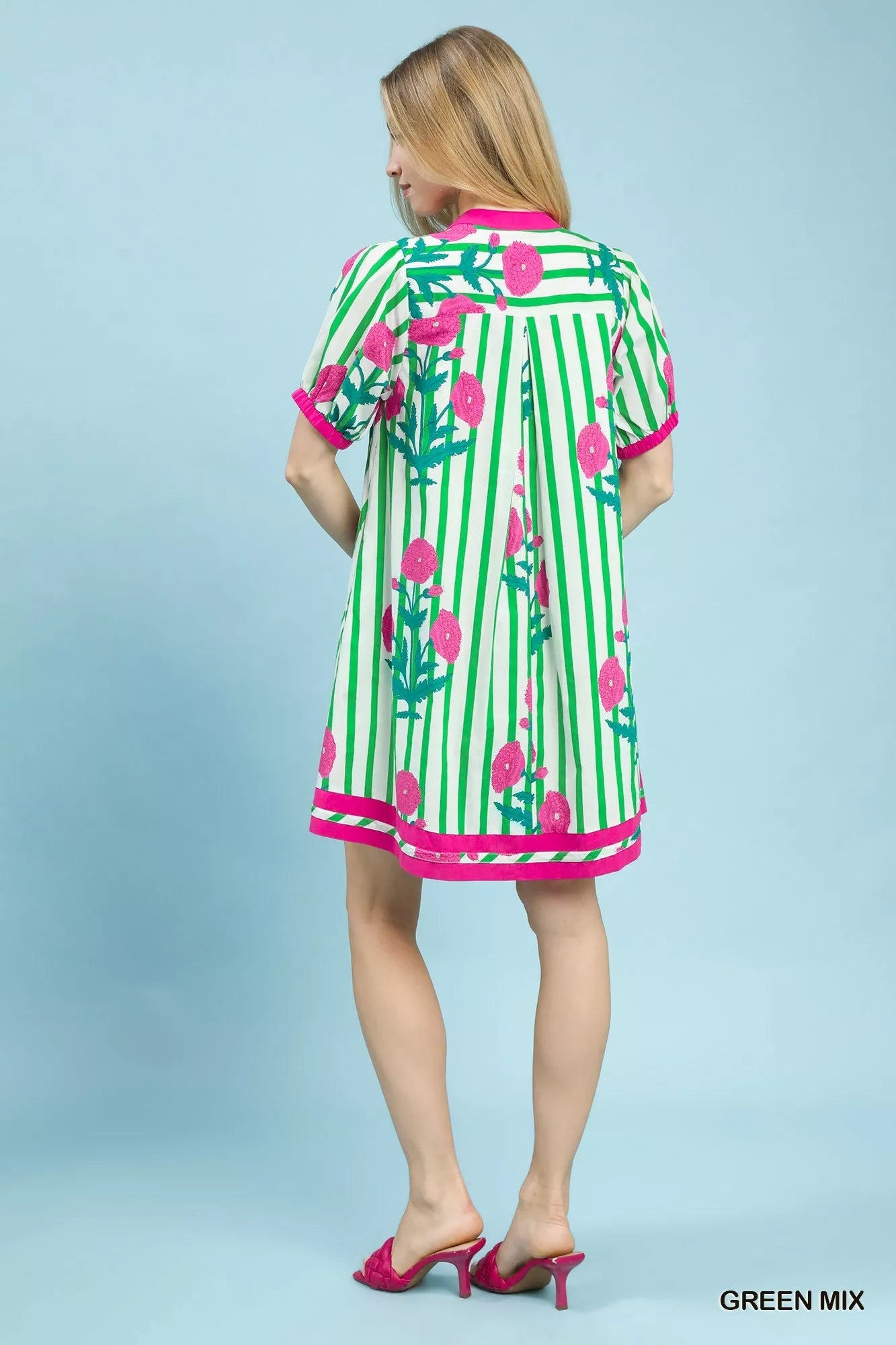Umgee Mix Floral Stripe Contrast Dress - Bitsy Gypsy Boutique