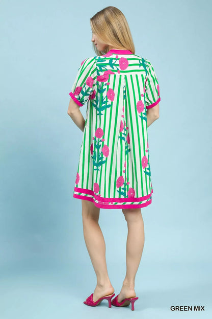 Umgee Mix Floral Stripe Contrast Dress - Bitsy Gypsy Boutique
