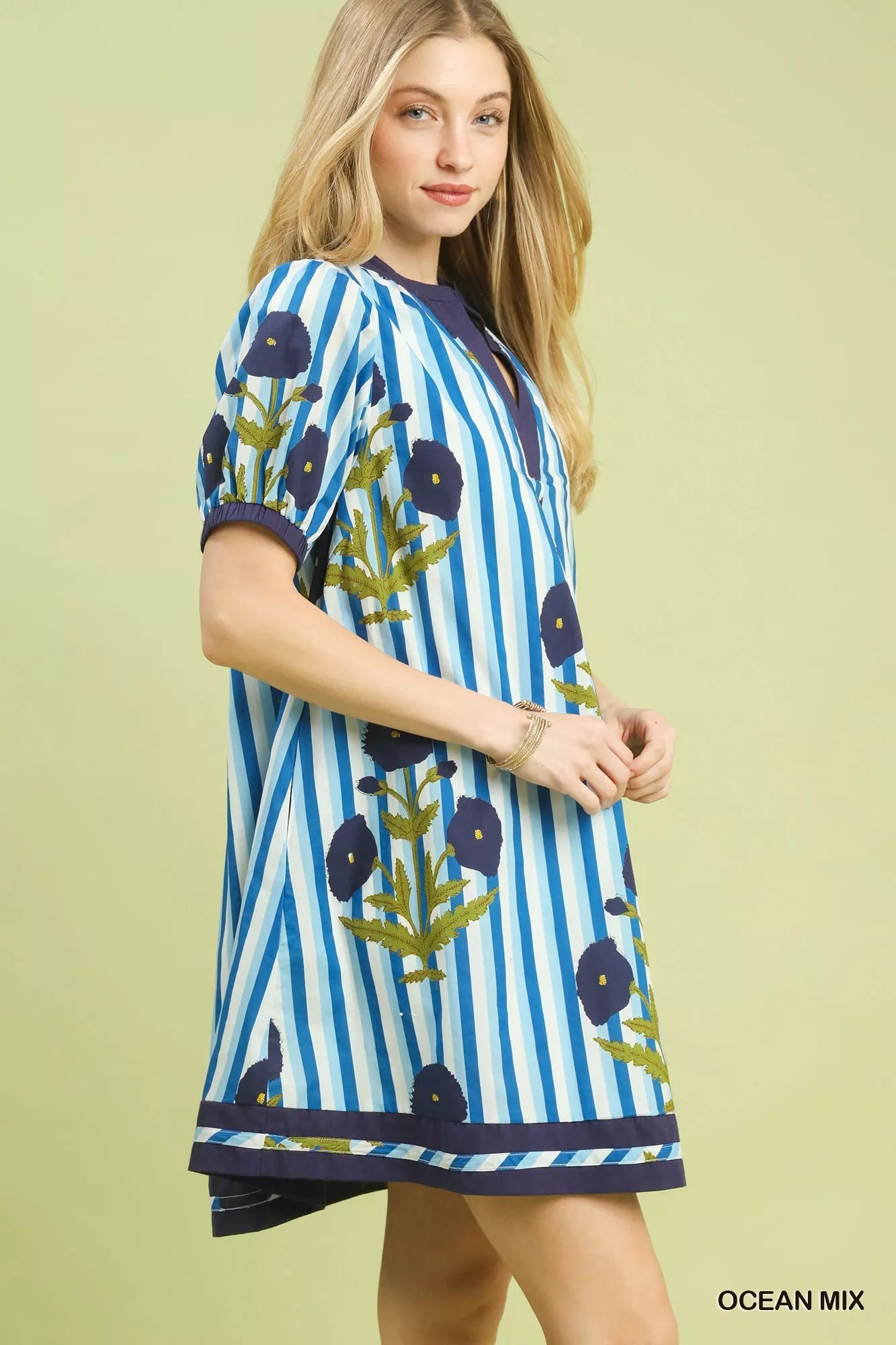 Umgee Mix Floral Stripe Contrast Dress - Bitsy Gypsy Boutique