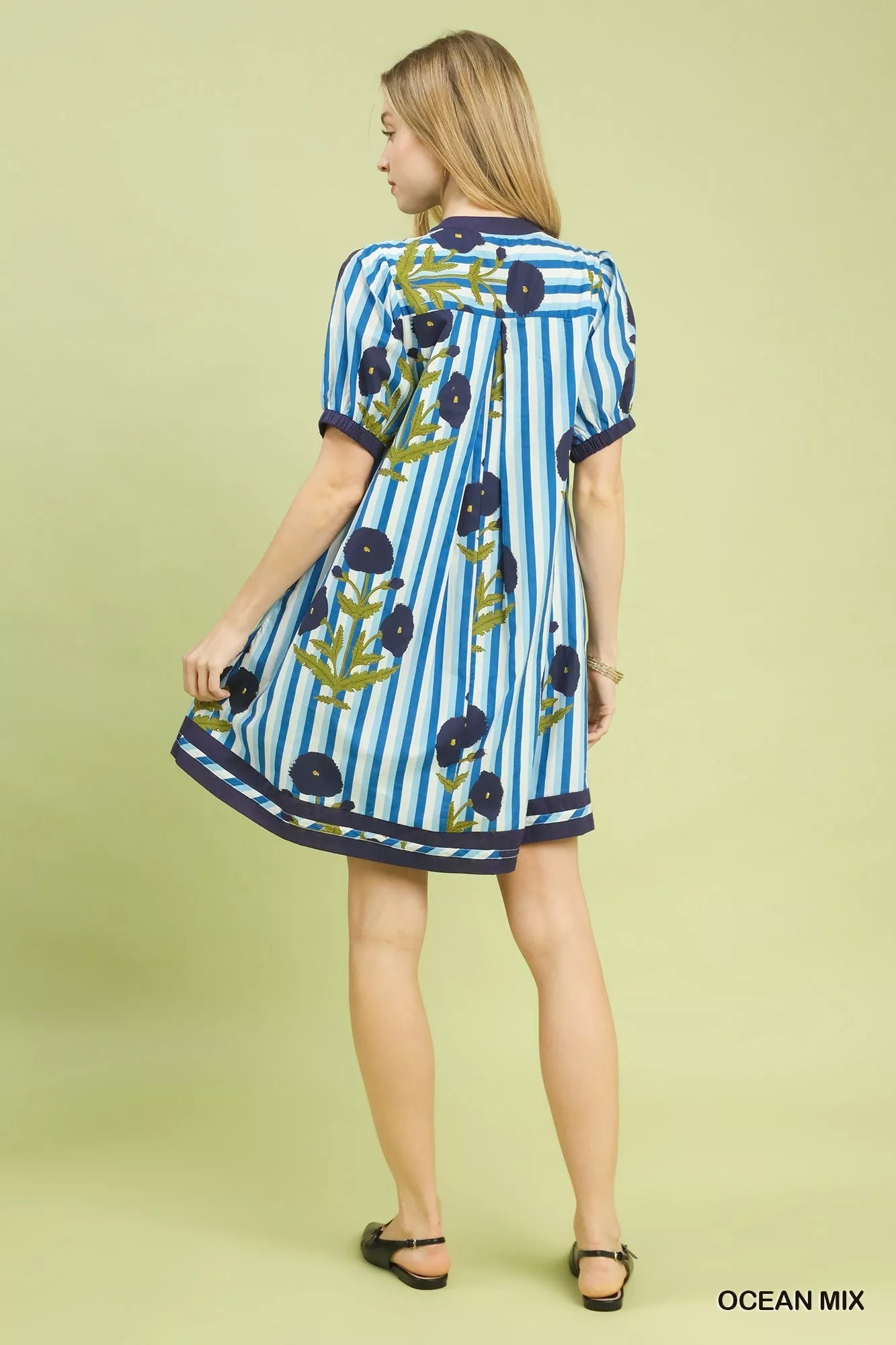 Umgee Mix Floral Stripe Contrast Dress - Bitsy Gypsy Boutique