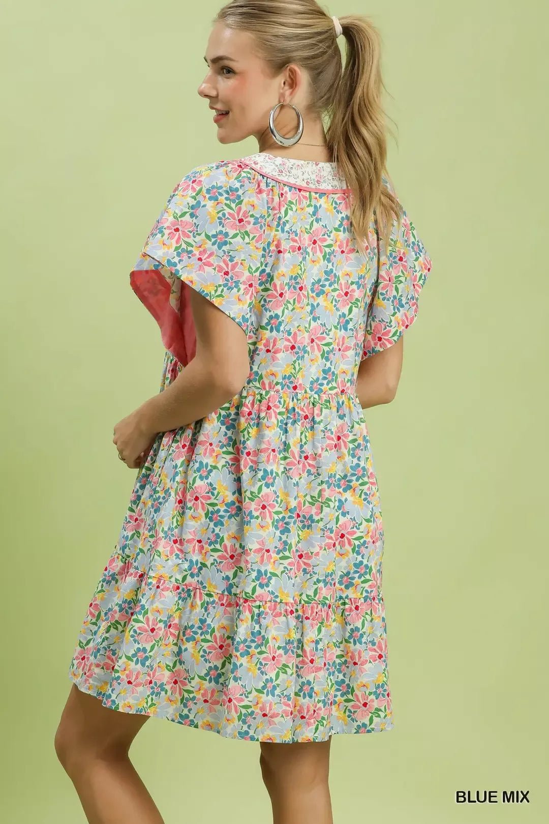 Umgee Mix Floral Tiered Mini Dress with Side Pockets - Bitsy Gypsy Boutique