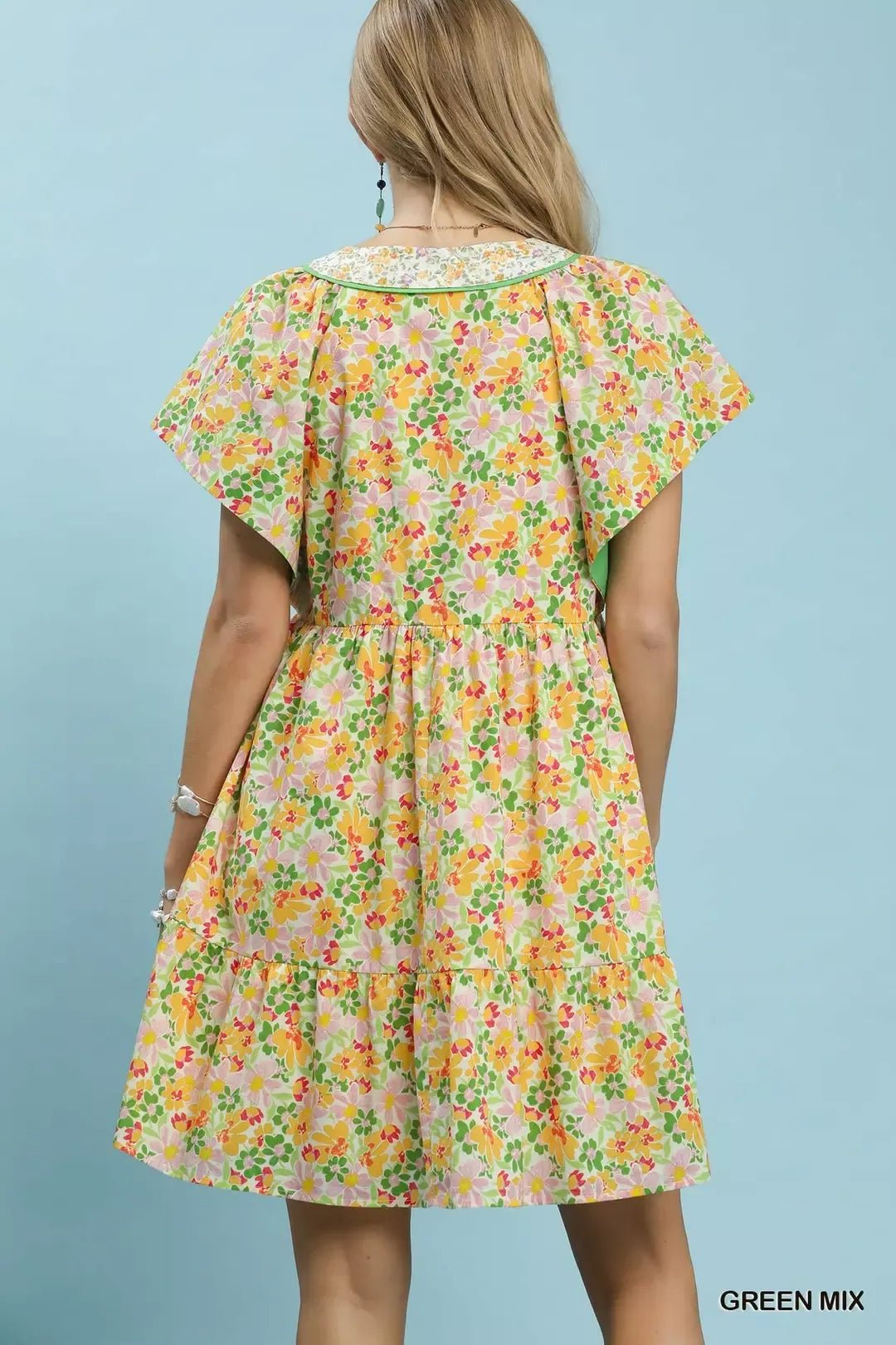 Umgee Mix Floral Tiered Mini Dress with Side Pockets - Bitsy Gypsy Boutique