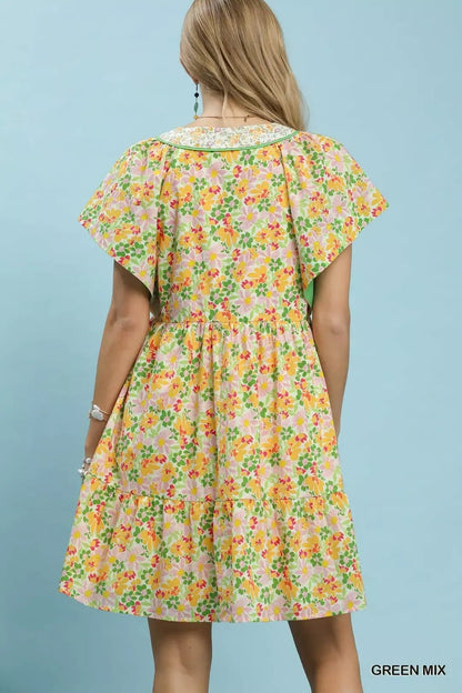 Umgee Mix Floral Tiered Mini Dress with Side Pockets - Bitsy Gypsy Boutique