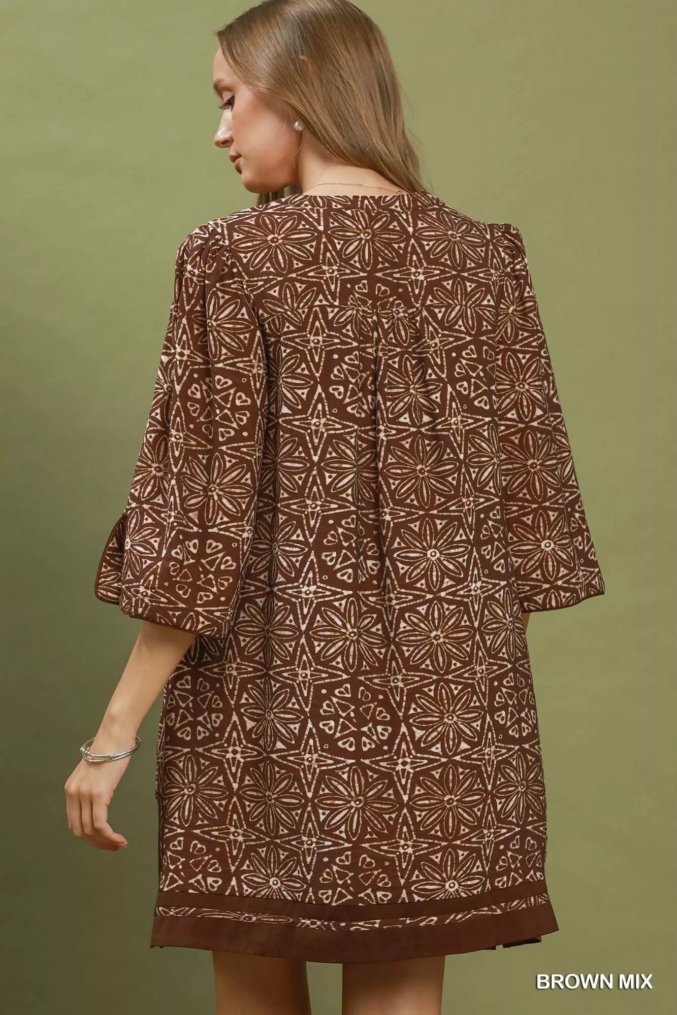Umgee Mix Geometric Print V-Neck Tassel Detail Tunic Dress - Bitsy Gypsy Boutique
