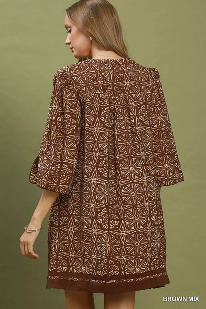 Umgee Mix Geometric Print V-Neck Tassel Detail Tunic Dress - Bitsy Gypsy Boutique