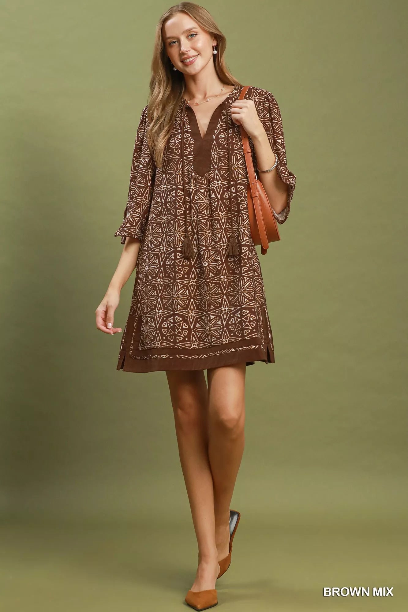 Umgee Mix Geometric Print V-Neck Tassel Detail Tunic Dress - Bitsy Gypsy Boutique
