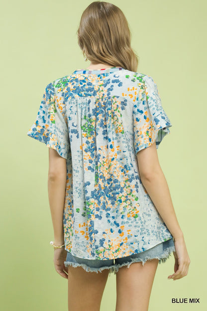 Umgee Mix Media Flutter Sleeve Blouse - Bitsy Gypsy Boutique