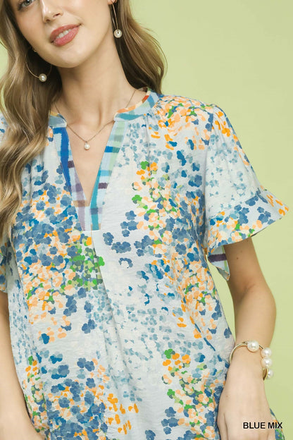 Umgee Mix Media Flutter Sleeve Blouse - Bitsy Gypsy Boutique