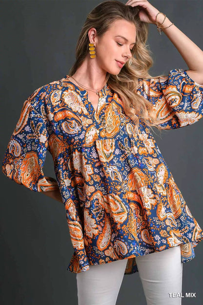Umgee Mix Paisley Boho Tunic Blouse - Bitsy Gypsy Boutique