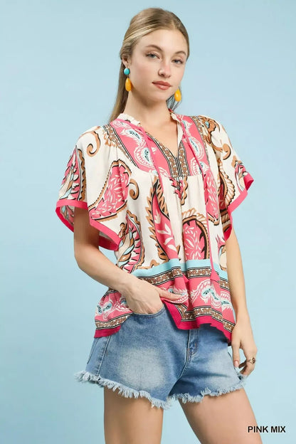 Umgee Mix Paisley Border Print Tassel Top - Bitsy Gypsy Boutique
