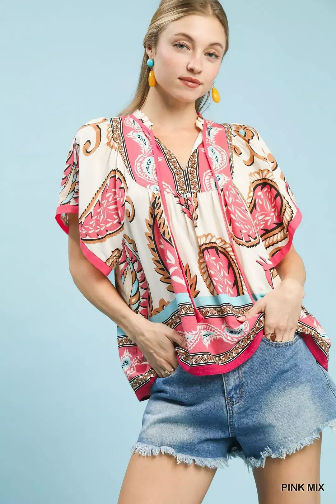 Umgee Mix Paisley Border Print Tassel Top - Bitsy Gypsy Boutique