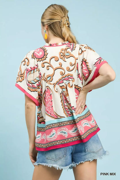 Umgee Mix Paisley Border Print Tassel Top - Bitsy Gypsy Boutique