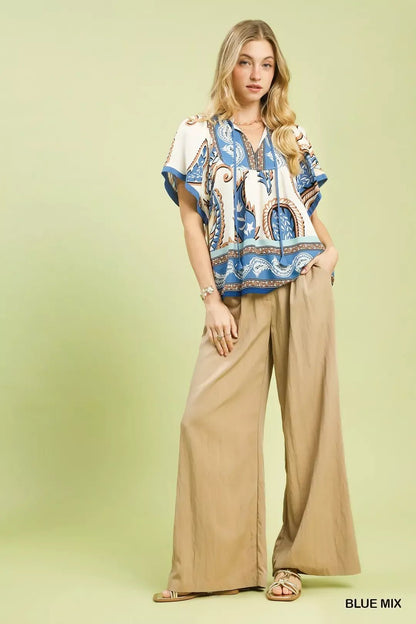 Umgee Mix Paisley Border Print Tassel Top - Bitsy Gypsy Boutique
