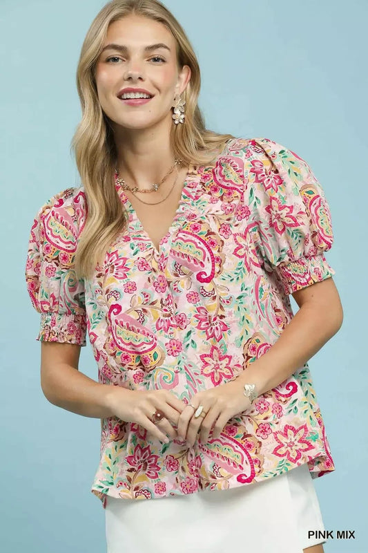 Umgee Mix Paisley Floral Button Down Shirt - Bitsy Gypsy Boutique