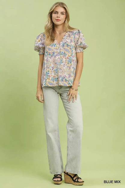 Umgee Mix Paisley Floral Button Down Shirt - Bitsy Gypsy Boutique