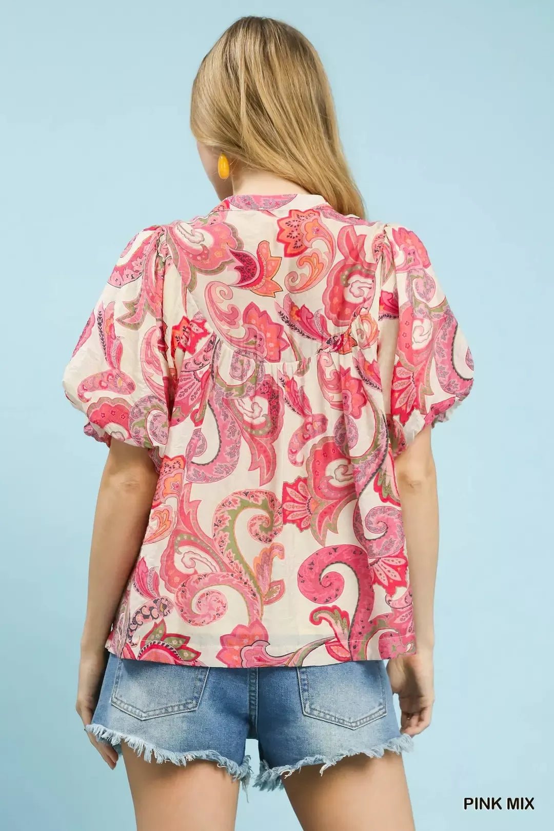 Umgee Mix Paisley Print Peasant Top with Tie Neck - Bitsy Gypsy Boutique