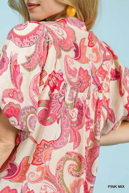 Umgee Mix Paisley Print Peasant Top with Tie Neck - Bitsy Gypsy Boutique