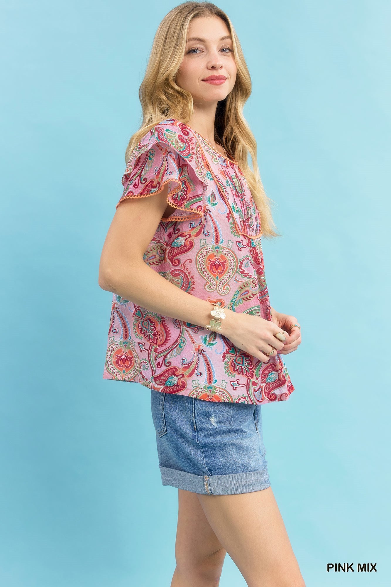 Umgee Mix Paisley Ruffle Sleeve Top - Bitsy Gypsy Boutique
