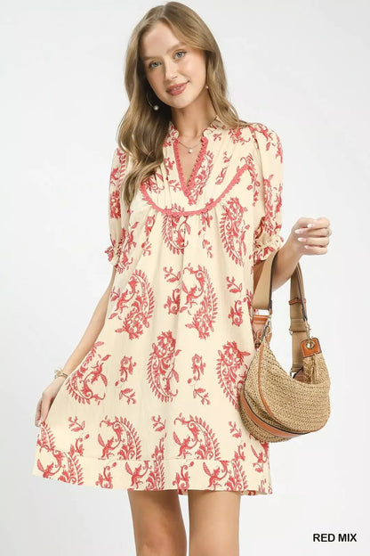 Umgee Mix Paisley Scallop Trim Dress - Bitsy Gypsy Boutique