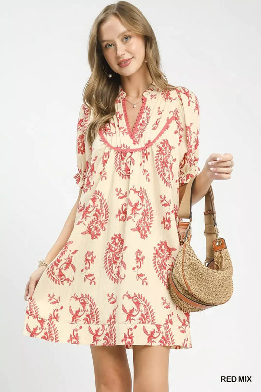 Umgee Mix Paisley Scallop Trim Dress - Bitsy Gypsy Boutique