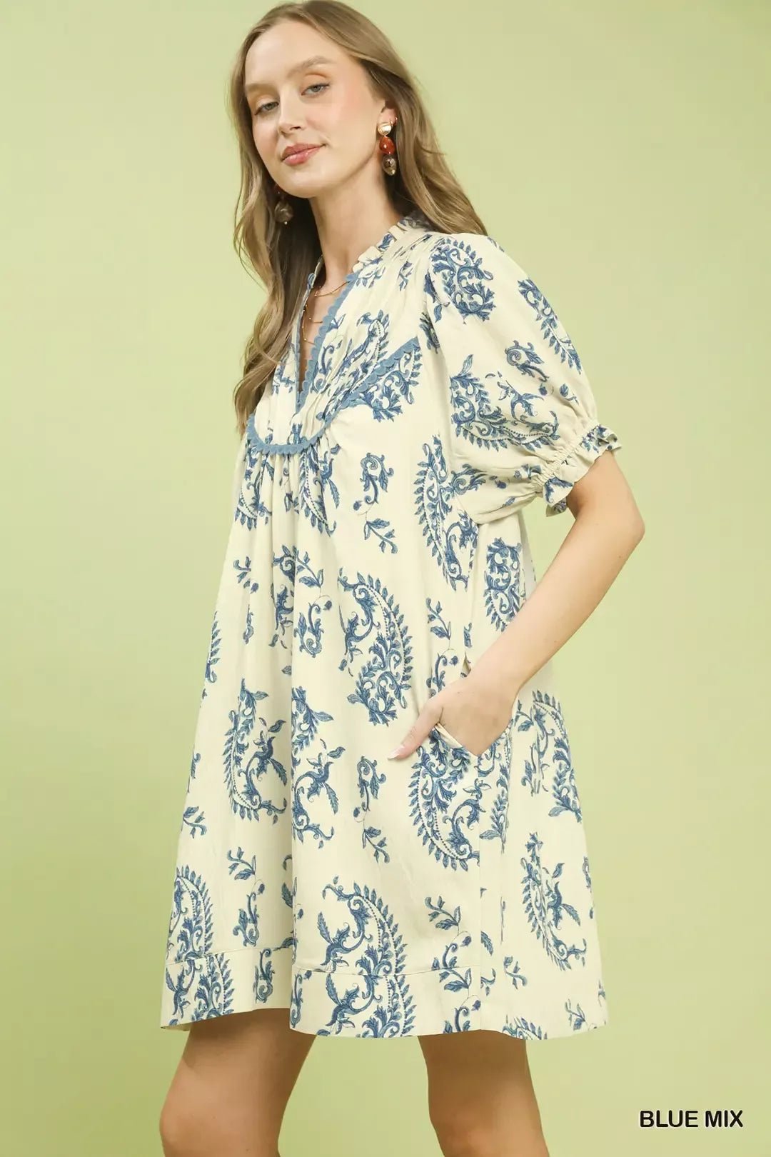 Umgee Mix Paisley Scallop Trim Dress - Bitsy Gypsy Boutique