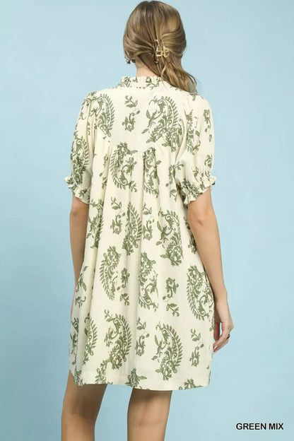 Umgee Mix Paisley Scallop Trim Dress - Bitsy Gypsy Boutique