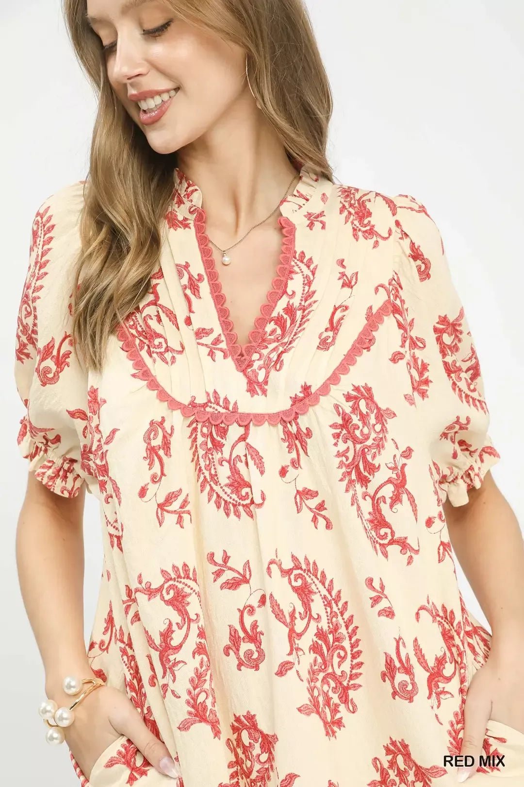 Umgee Mix Paisley Scallop Trim Dress - Bitsy Gypsy Boutique