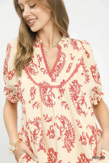 Umgee Mix Paisley Scallop Trim Dress - Bitsy Gypsy Boutique