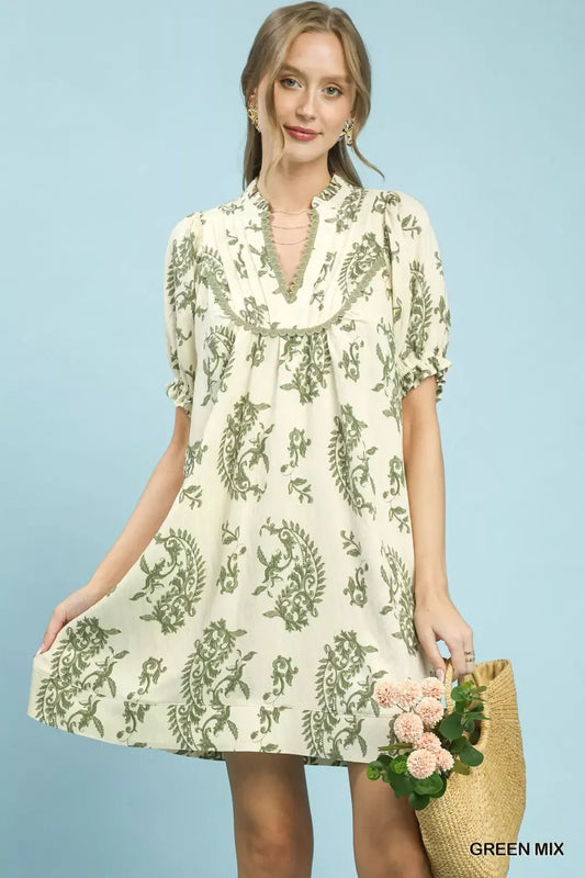 Umgee Mix Paisley Scallop Trim Dress - Bitsy Gypsy Boutique