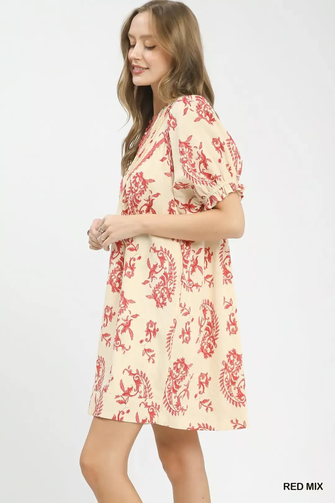 Umgee Mix Paisley Scallop Trim Dress - Bitsy Gypsy Boutique