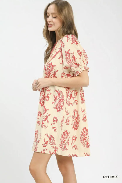 Umgee Mix Paisley Scallop Trim Dress - Bitsy Gypsy Boutique