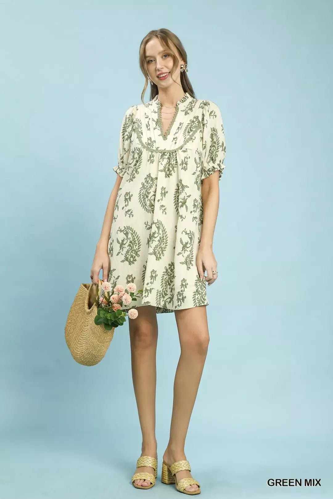 Umgee Mix Paisley Scallop Trim Dress - Bitsy Gypsy Boutique