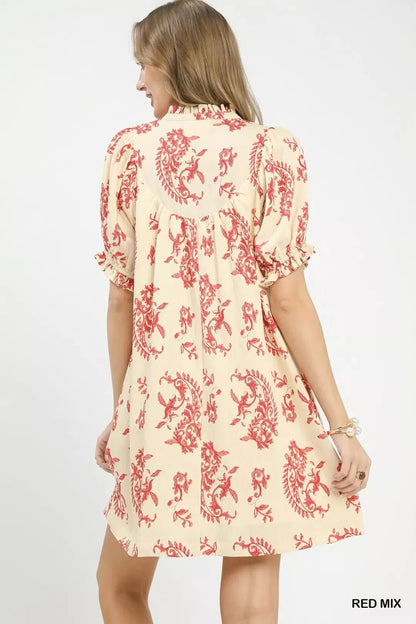 Umgee Mix Paisley Scallop Trim Dress - Bitsy Gypsy Boutique