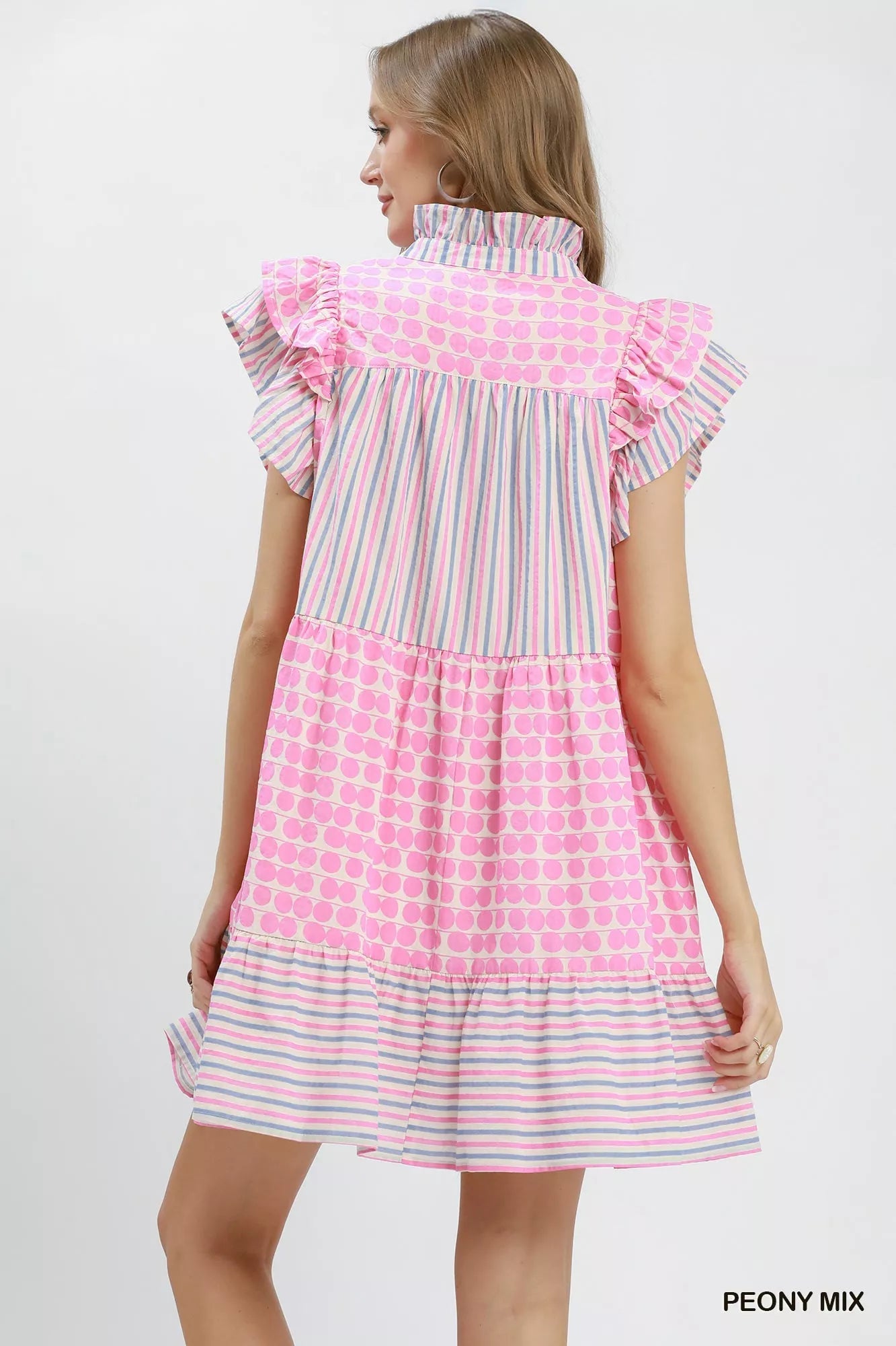 Umgee Mix Patchwork Flutter Sleeve Tiered Dress - Bitsy Gypsy Boutique