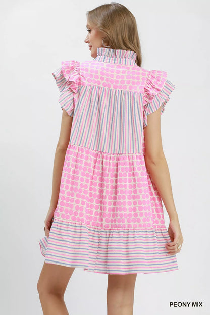 Umgee Mix Patchwork Flutter Sleeve Tiered Dress - Bitsy Gypsy Boutique