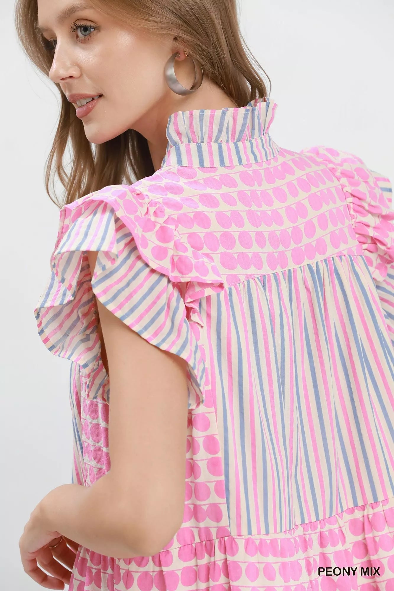 Umgee Mix Patchwork Flutter Sleeve Tiered Dress - Bitsy Gypsy Boutique