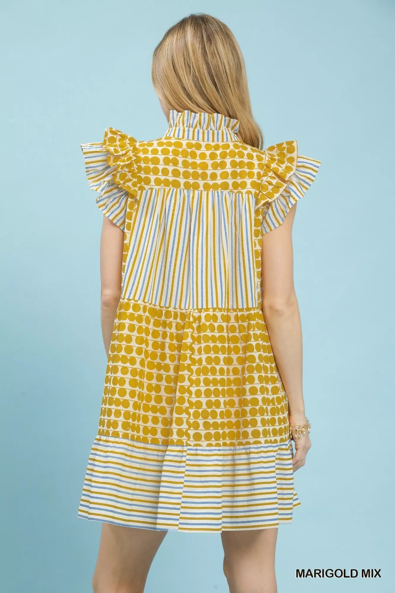 Umgee Mix Patchwork Flutter Sleeve Tiered Dress - Bitsy Gypsy Boutique
