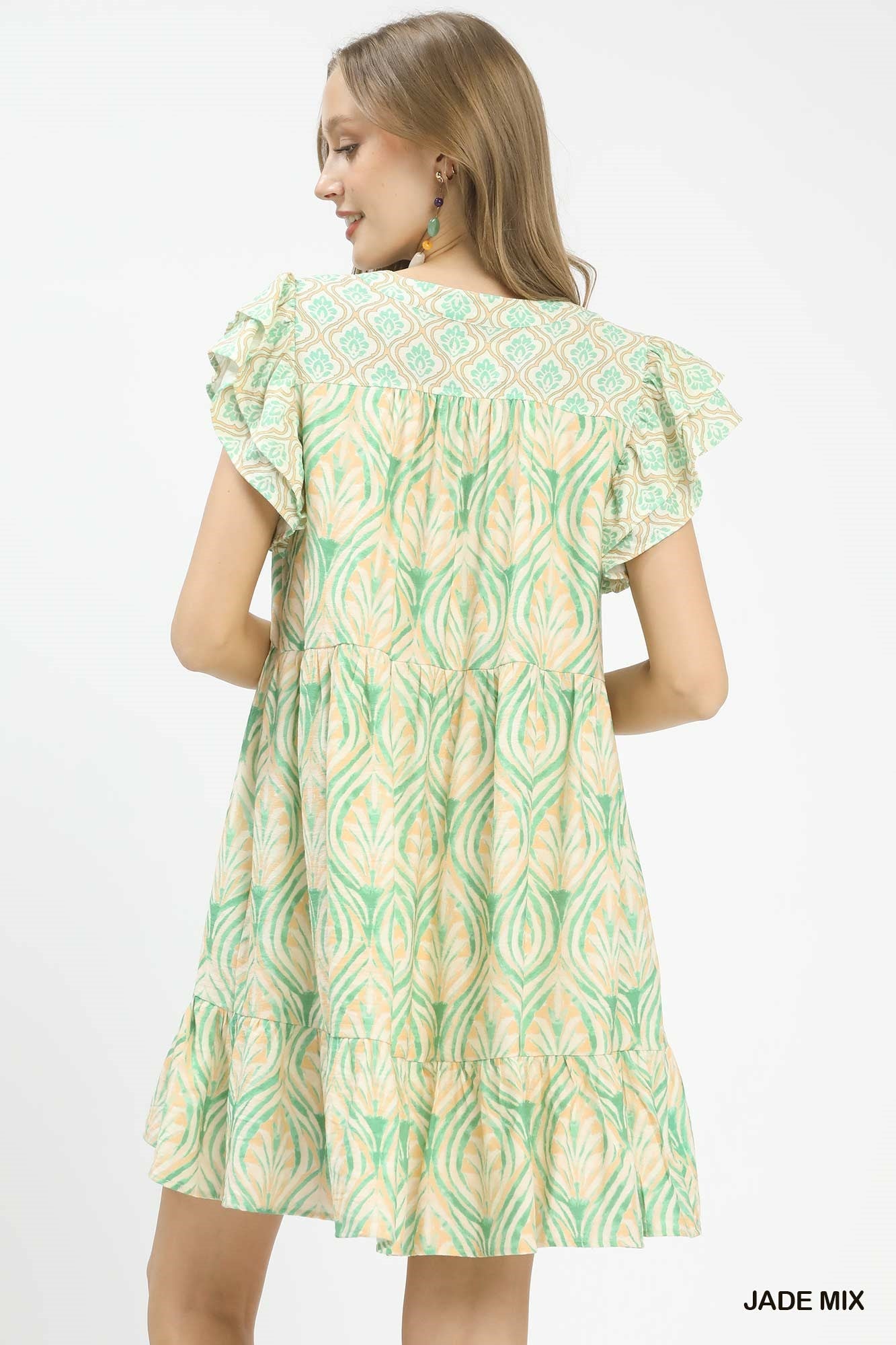 Umgee Mix Printed Flutter Sleeve Dress - Bitsy Gypsy Boutique