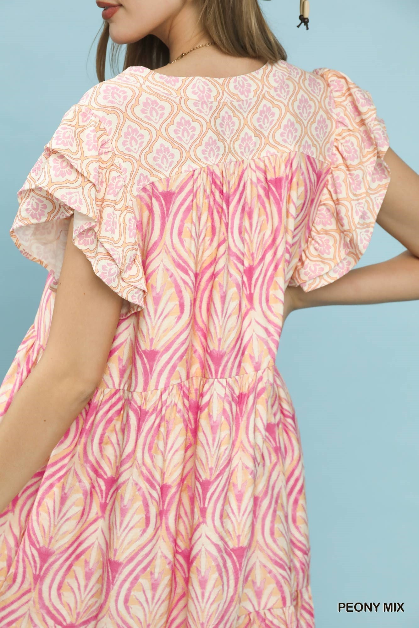 Umgee Mix Printed Flutter Sleeve Dress - Bitsy Gypsy Boutique