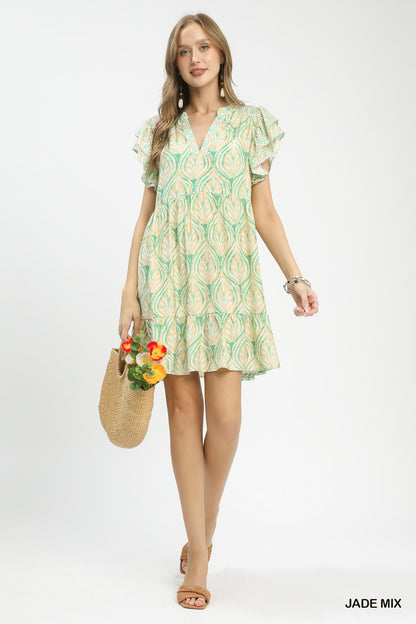Umgee Mix Printed Flutter Sleeve Dress - Bitsy Gypsy Boutique
