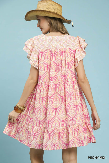 Umgee Mix Printed Flutter Sleeve Dress - Bitsy Gypsy Boutique