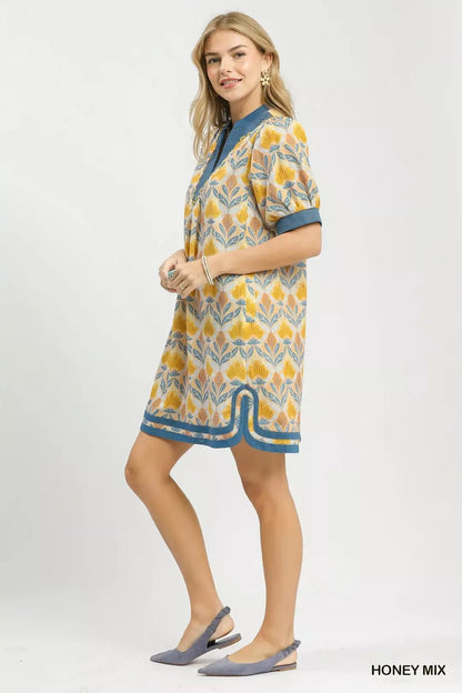 Umgee Mix Tile Print Mini Dress - Bitsy Gypsy Boutique
