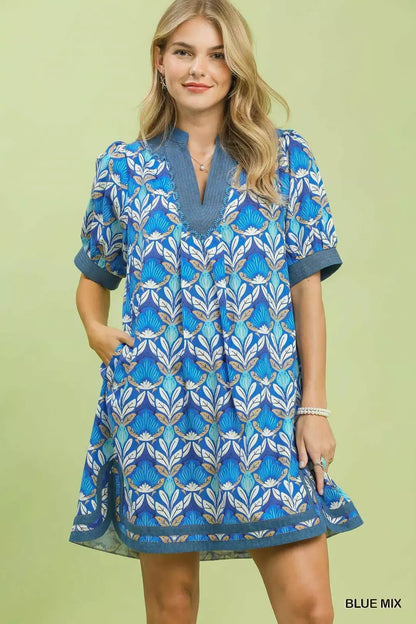 Umgee Mix Tile Print Mini Dress - Bitsy Gypsy Boutique
