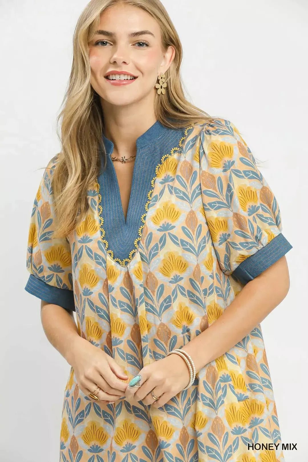 Umgee Mix Tile Print Mini Dress - Bitsy Gypsy Boutique